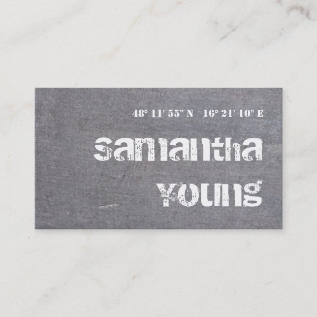 Silver Grunge Latitude and Longitude Business Card (Front)