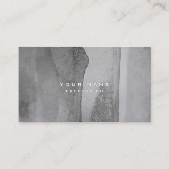 Silver Grungy Monochrom Cement Wall Grey Minimal Business Card (Front)