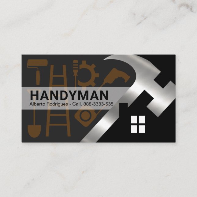 Silver Hammer Home Silhouette Handyman Tools Business Card (Front)