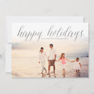 Silver Happy Holidays Glitter Look Photo Holiday Card