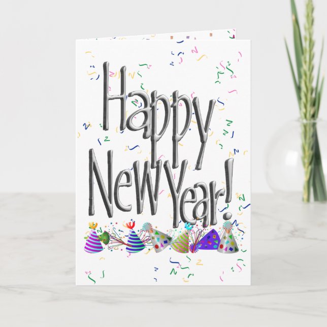 Silver HAPPY NEW YEAR!  Holiday Card (Front)
