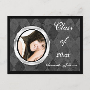 Silver Harlequin Round Frame Photo Graduation Invitation