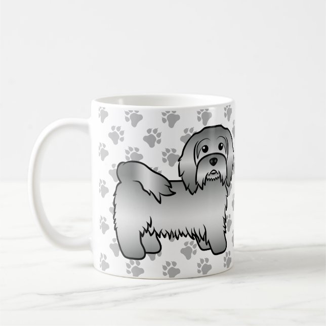 Silver Havanese Cute Cartoon Dog Illustration Coffee Mug (Left)
