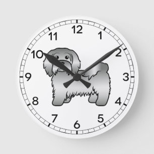 Silver Havanese Cute Cartoon Dog Illustration Round Clock