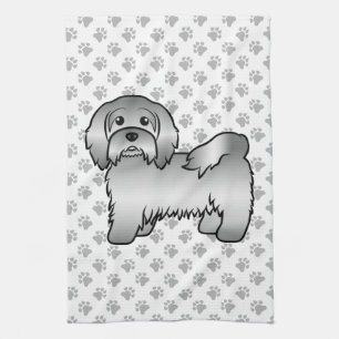 Silver Havanese Cute Cartoon Dog Illustration Tea Towel