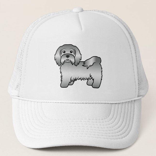 Silver Havanese Cute Cartoon Dog Illustration Trucker Hat (Front)