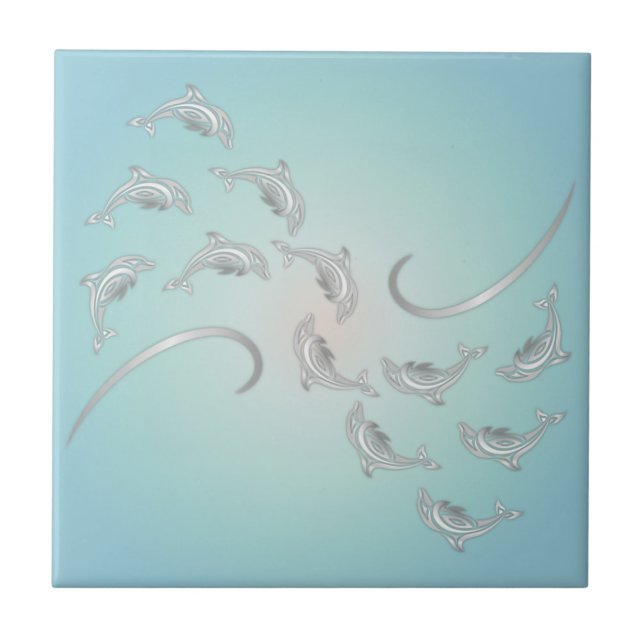 "Silver Hawaiian Waves" | Modern Coastal Tile (Front)
