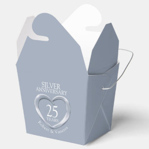 Silver heart 25th wedding anniversary custom name  favour box