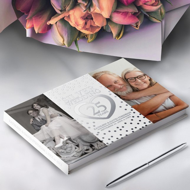 Silver heart 25th wedding anniversary photos blue guest book (Creator Uploaded)