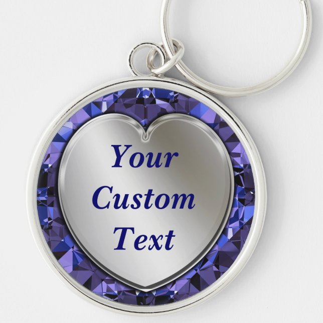 Silver Heart & Blue Diamonds Premium Keychain (Front)
