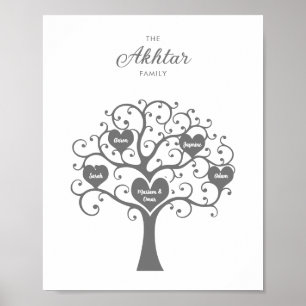Silver Heart Family Tree Poster