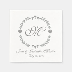 Silver Heart Monogramed Wedding Napkins