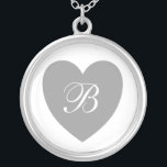 Silver Heart Monogrammed Necklace<br><div class="desc">Necklace monogrammed silver colour heart that you can customise with any text of your choice. Should you require any help with customising then contact us through the link on this page. Silver coloured heart necklace monogrammed.</div>