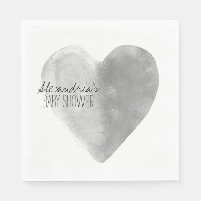 Silver Heart Personalised Napkins (Front)