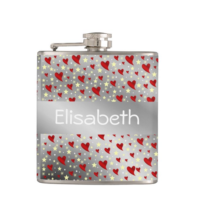 silver,heart, purple, decoration, medal, award, fl hip flask (Front)