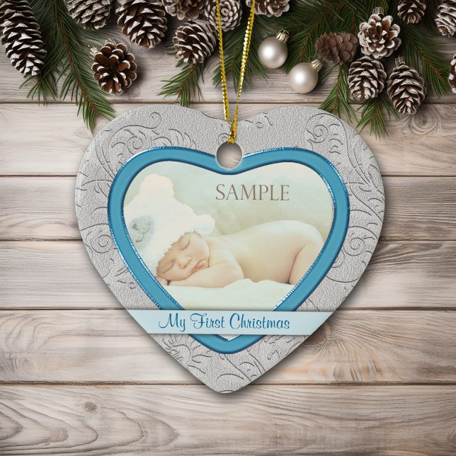 Silver Heart Swirl Baby Boy First Christmas Ceramic Tree Decoration (Creator Uploaded)