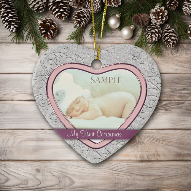 Silver Heart Swirl Baby Girl First Christmas Ceramic Tree Decoration (Creator Uploaded)
