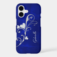 Silver Heart Swirl Sparkle on Blue