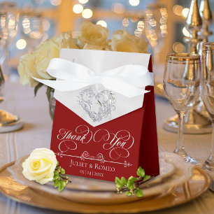 Silver Heart Thank You - Red Favour Box