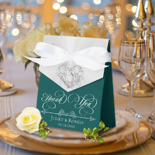 Silver Heart Thank You - Teal Favour Box
