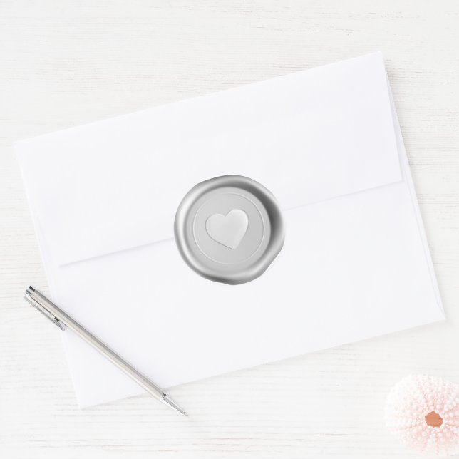 Silver Heart Wax Seal Wedding Envelope Stickers (Envelope)
