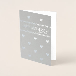 Silver heart wedding anniversary mum and dad card