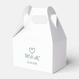 Silver heart wedding couple name letter modern  favour box