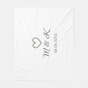 Silver heart wedding couple name letter modern fleece blanket