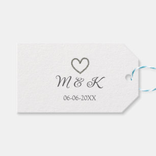 Silver heart wedding couple name letter modern gift tags