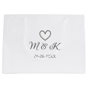 Silver heart wedding couple name letter modern large gift bag