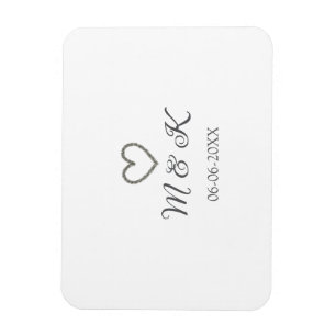 Silver heart wedding couple name letter modern  magnet