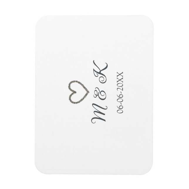 Silver heart wedding couple name letter modern  magnet (Vertical)