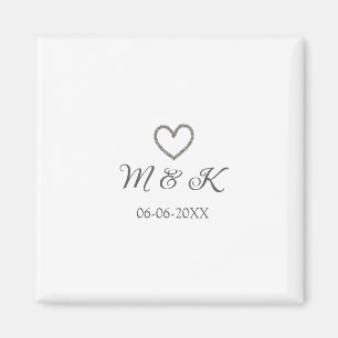 Silver heart wedding couple name letter modern  magnet