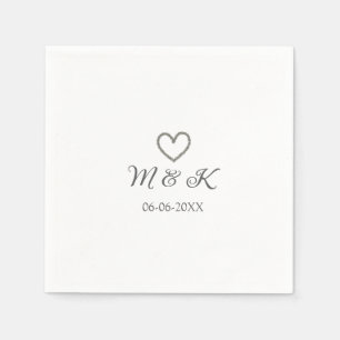 Silver heart wedding couple name letter modern  napkin