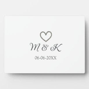 Silver heart wedding couple name letter modern  plaque