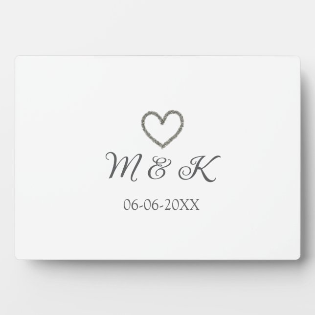 Silver heart wedding couple name letter modern  plaque (Front)