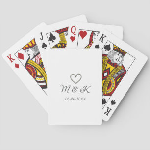 Silver heart wedding couple name letter modern playing cards