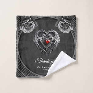 Silver heart with wings. wash cloth