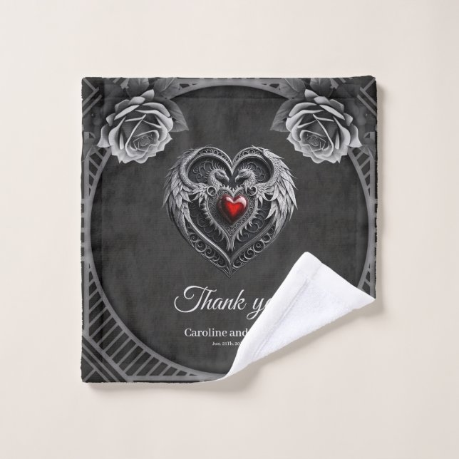 Silver heart with wings. wash cloth (Wash Cloth)