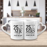 Silver Hearts 25th Anniversary Mr Mrs Right Coffee Mug Set<br><div class="desc">SILVER HEARTS CONFETTI 25TH ANNIVERSARY MR MRS RIGHT MUGS. Customise the names and dates to create a fun and unique gift to celebrate a 25th silver wedding anniversary. Designed by Thisisnotme©</div>