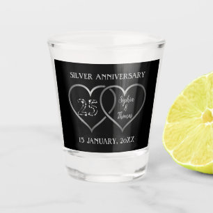 Silver Hearts And Sparkling Numbers Shot Glass