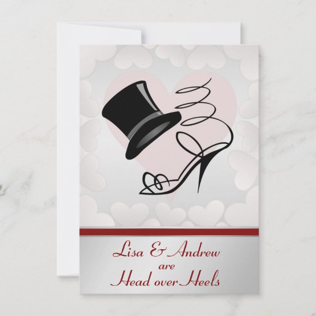 Silver Hearts Black Top Hat and High Heels Invitation (Front)