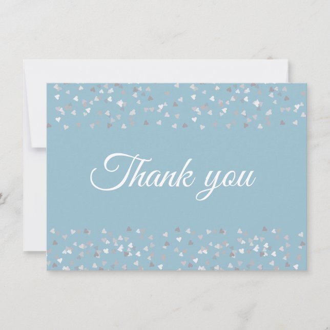 Silver Hearts Confetti Script Thank You Card (Front)