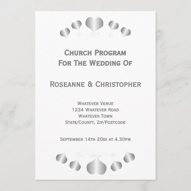 Silver Hearts Design Wedding Programme (Front)