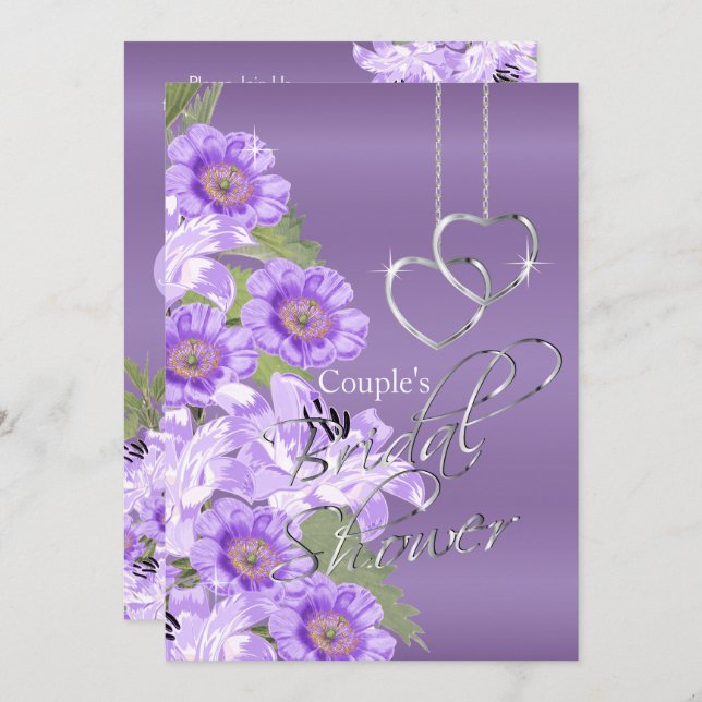 Silver Hearts on Lavender Purple Satin -Invitation Invitation (Front/Back)