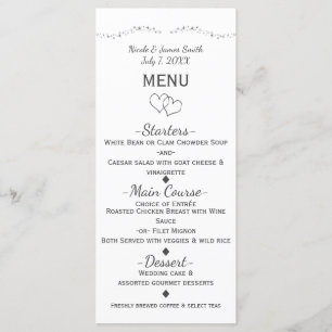 Silver Hearts & Sparkle Glamour Wedding Menu
