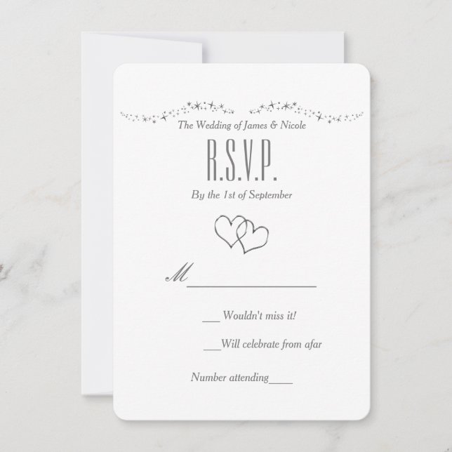Silver Hearts & Sparkle Wedding RSVP Card (Front)
