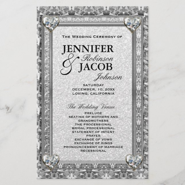 Silver Hearts Wedding Program (Front)