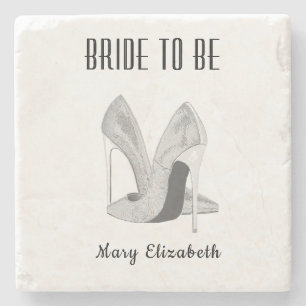 Silver Heels Bride to Be Stone Coaster