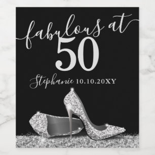 Silver High Heel 50th Fabulous Birthday Champagne Wine Label